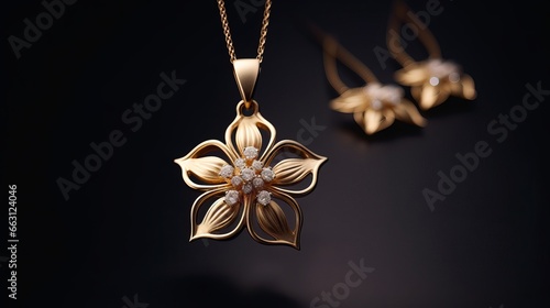 An exquisite and stylish gold pendant jewelry set, offering a compelling concept for product still life photography. This set features an elegant and captivating jewelry pendant, perfect for showcasin