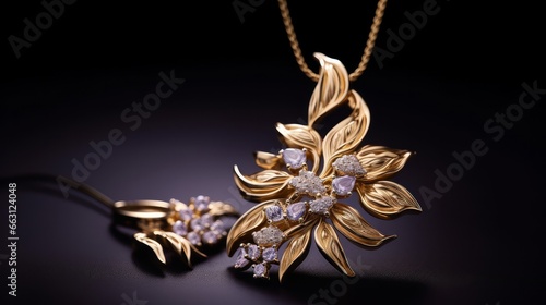An exquisite and stylish gold pendant jewelry set, offering a compelling concept for product still life photography. This set features an elegant and captivating jewelry pendant, perfect for showcasin