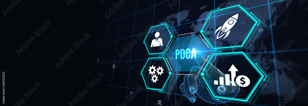 Obraz premium PDCA Plan Do Act Check Business technology concept. Technology, Internet and network concept. 3d illustration