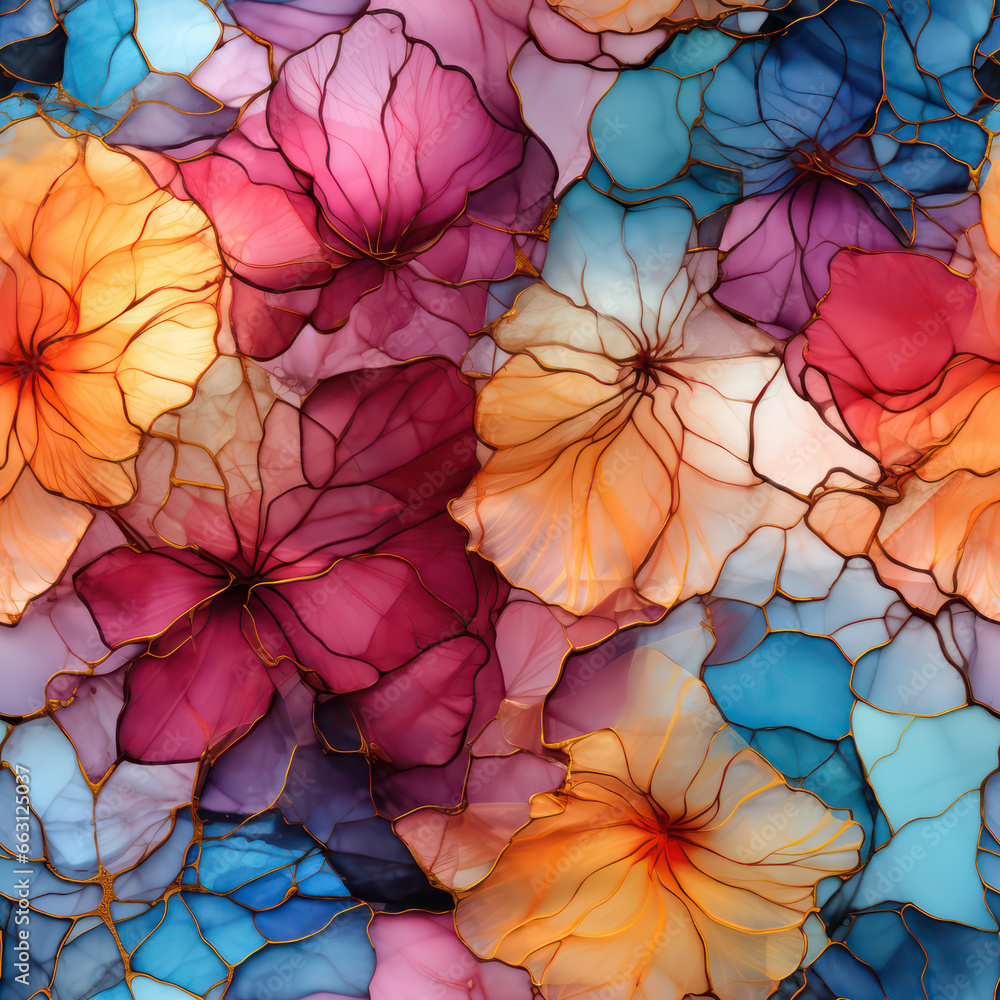 Seamless pattern with abstract watercolor flowers, ai generative