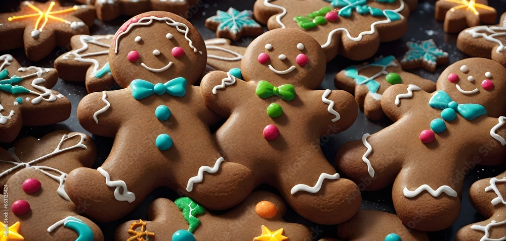 Christmas Gingerbread 3D Render. Gingerbread Man. Festive scene with holiday pastries. Christmas and New Year background. Generative AI.