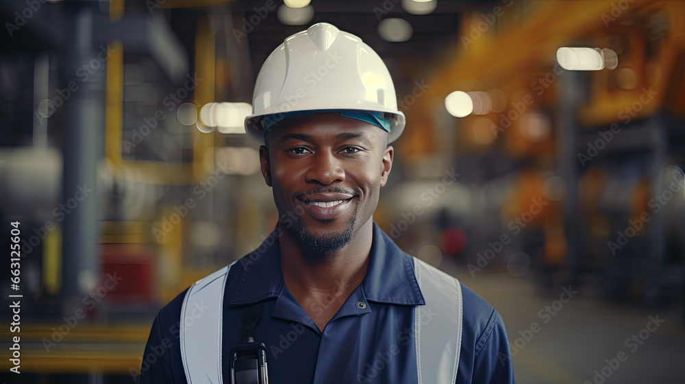 Portrait of a black male engineer working in a factory Portrait of a black male engineer working in a factory