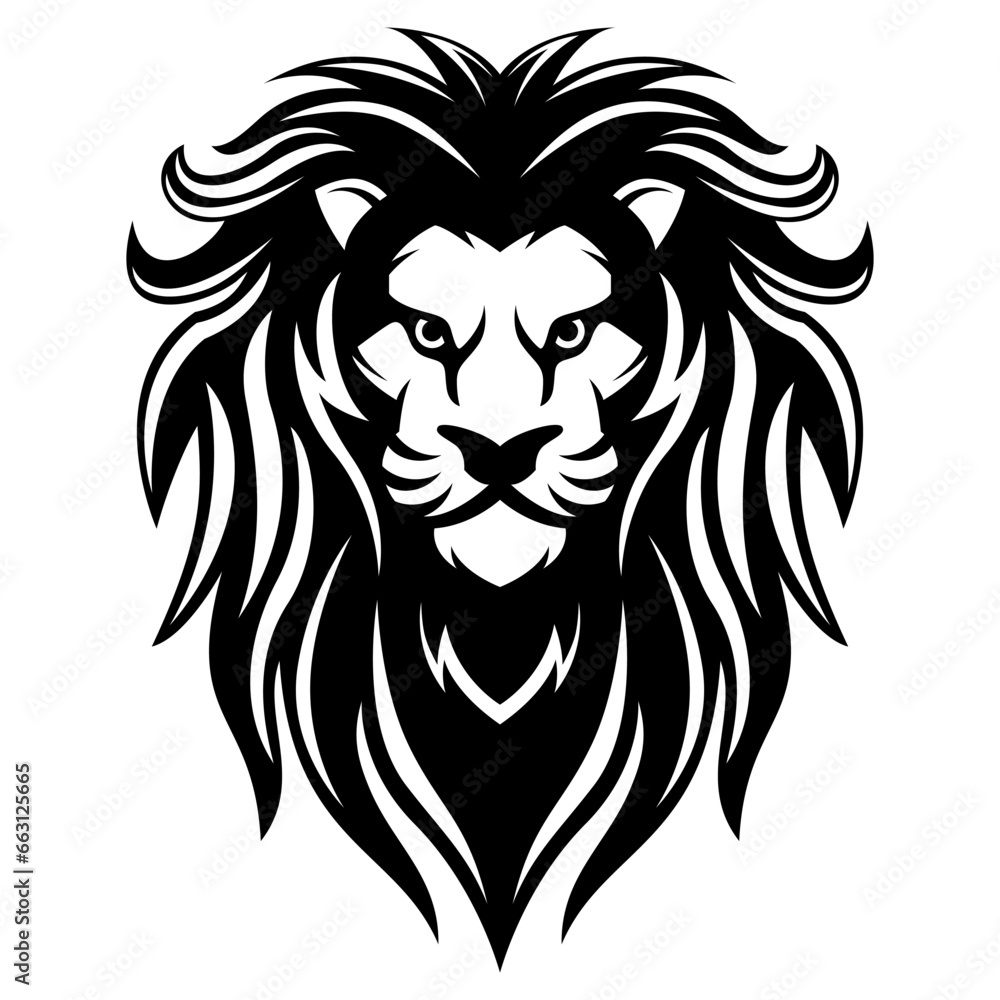 Lion Head Vector Design black and white template illustration