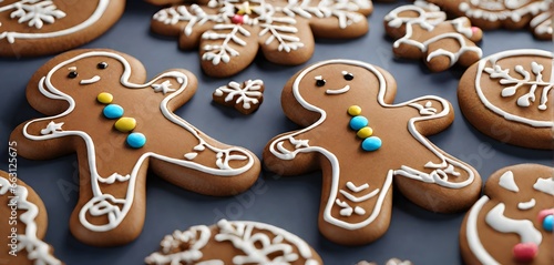 Christmas Gingerbread 3D Render. Gingerbread Man. Festive scene with holiday pastries. Christmas and New Year background. Generative AI.