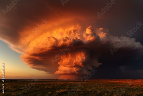Incredible storm cloud during sunset. Generative AI © Meliora