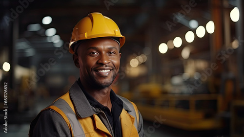 Portrait of a black male engineer working in a factory
