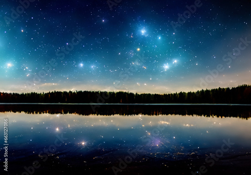 水面に映る美しい星空