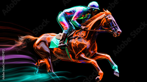 Horse jockey racing neon