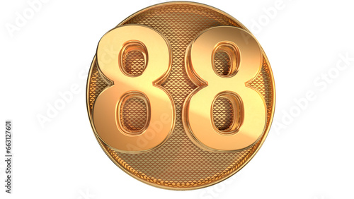 Gold 3d number 88 on round shape 