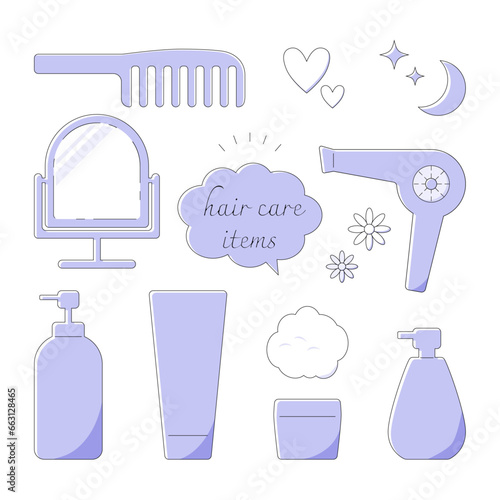 ヘアケアでよく使われるシンプルなイラストセット
