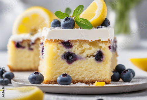 Delicious Homemade Lemon Cake with Blueberries Close Up