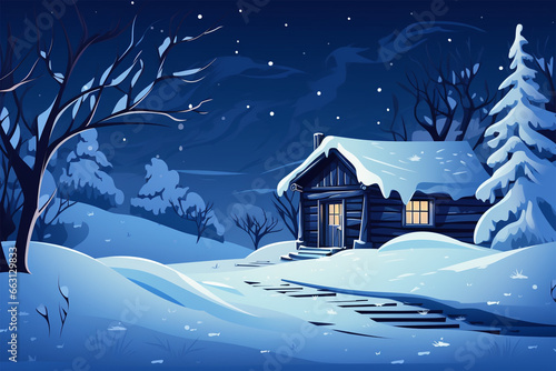 vector illustration of a view of a small hut in the snow © Yoshimura