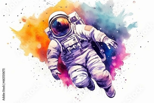 Abstract astronaut watercolor painting on white background with multicolor shading concept. Generative AI