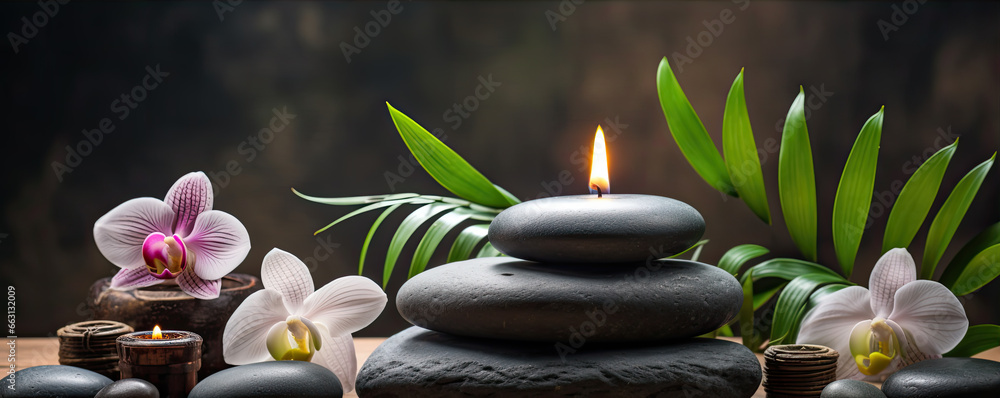 Massages stones and candles. Spa relaxation concept. Massages stones and candles. Spa relaxation concept.