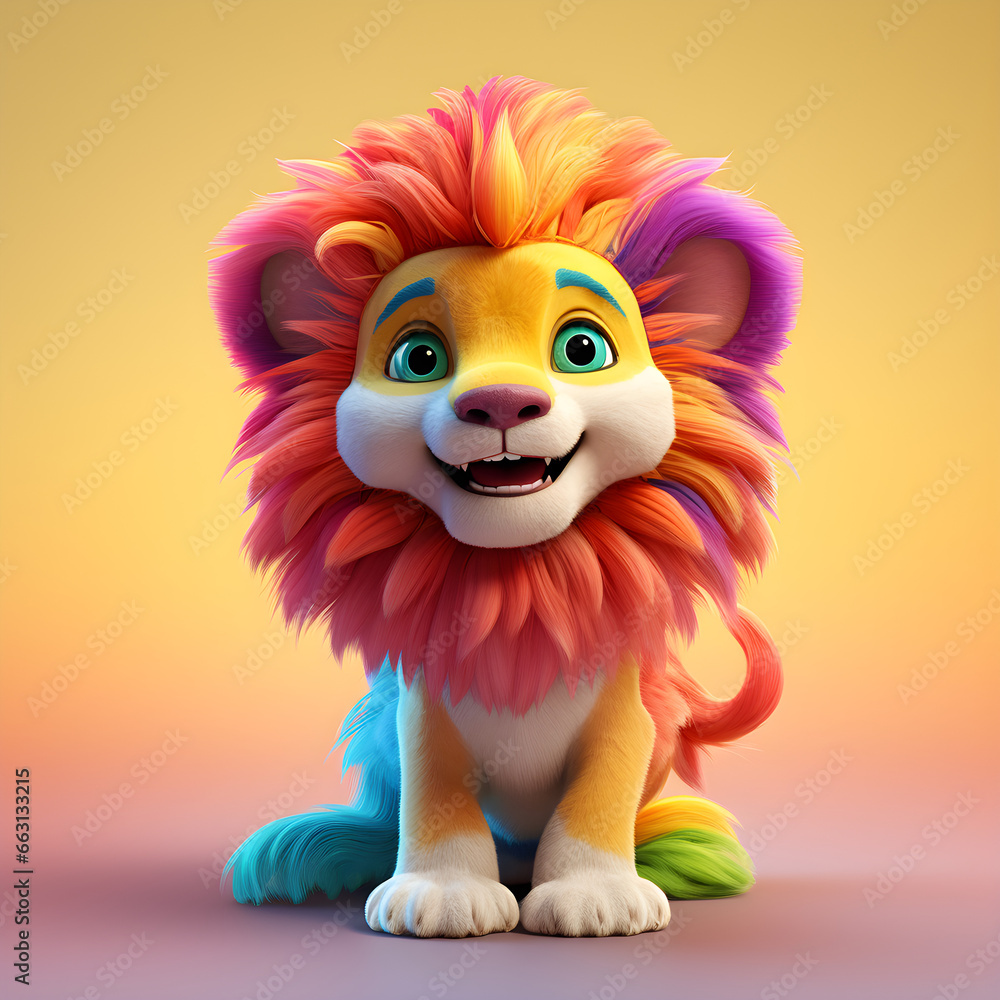 Fototapeta premium Cute Lion portrait colorful chubby 3d render
