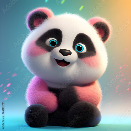 Cute panda portrait colorful 3d render
