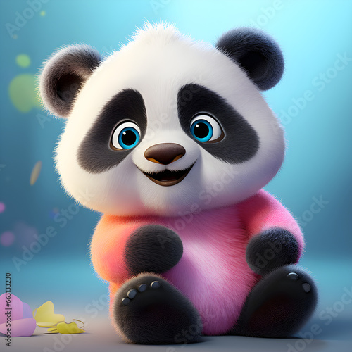 Cute panda portrait pink chubby 3d render © Lerson