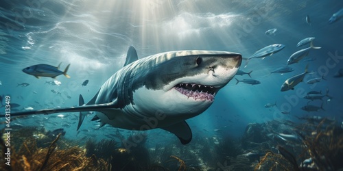a image great white shark underwater with beautiful view, AI Generative © Horsi