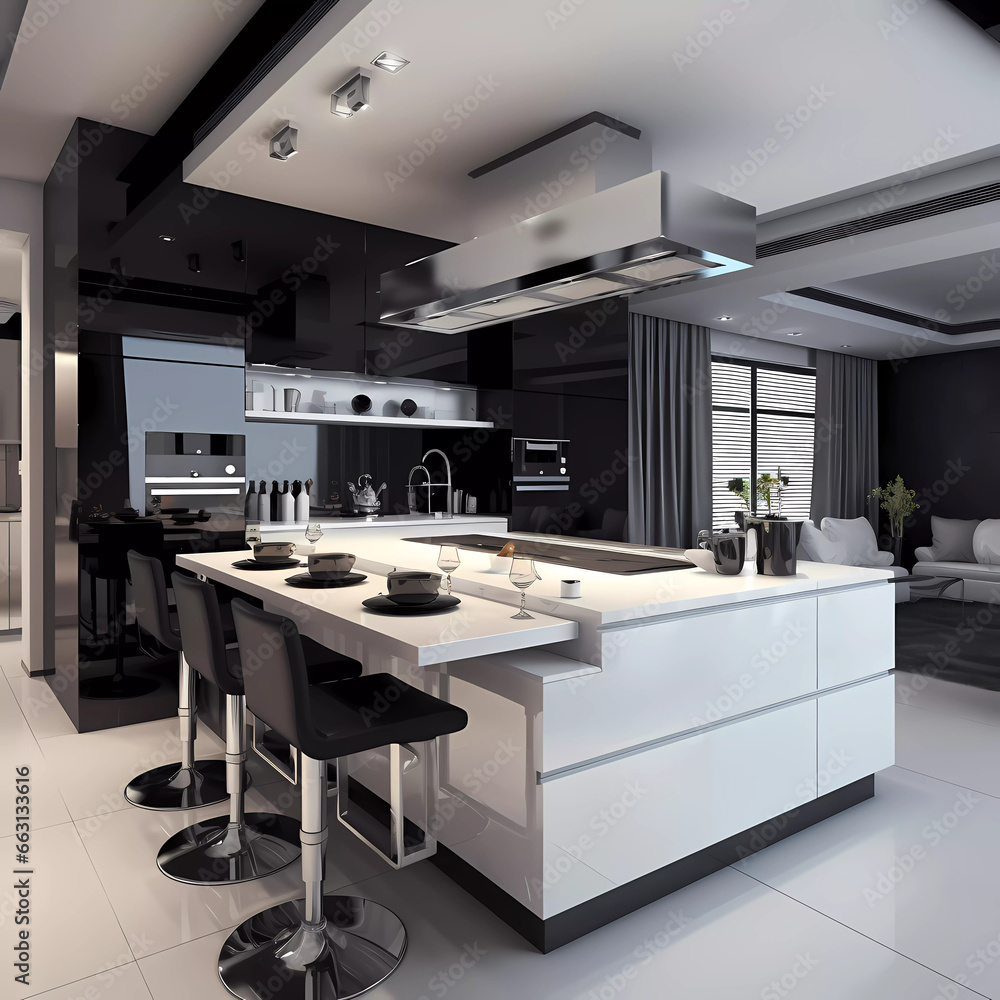 Modern Kitchen Interior, Generative AI, Generativ, KI Modern Kitchen Interior, Generative AI, Generativ, KI