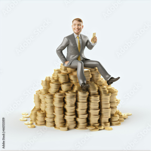 successful person sitting on wealth money cash photo