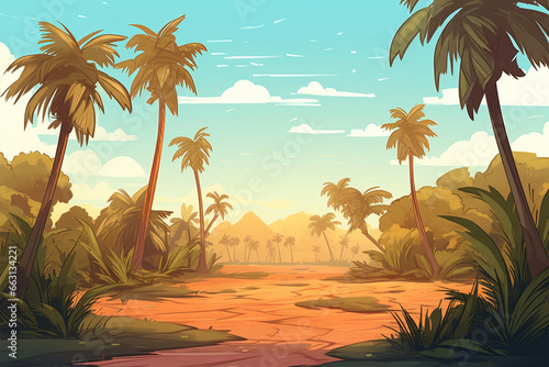 vector illustration of a view of a coconut tree in the desert