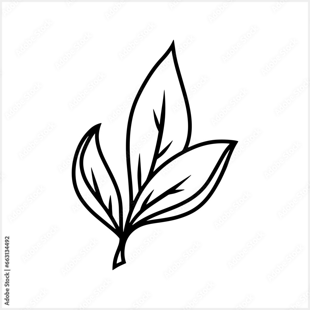 Doodle branch with leaf icon isolated. Sketch leaf clipart Vector stock illustration. EPS 10