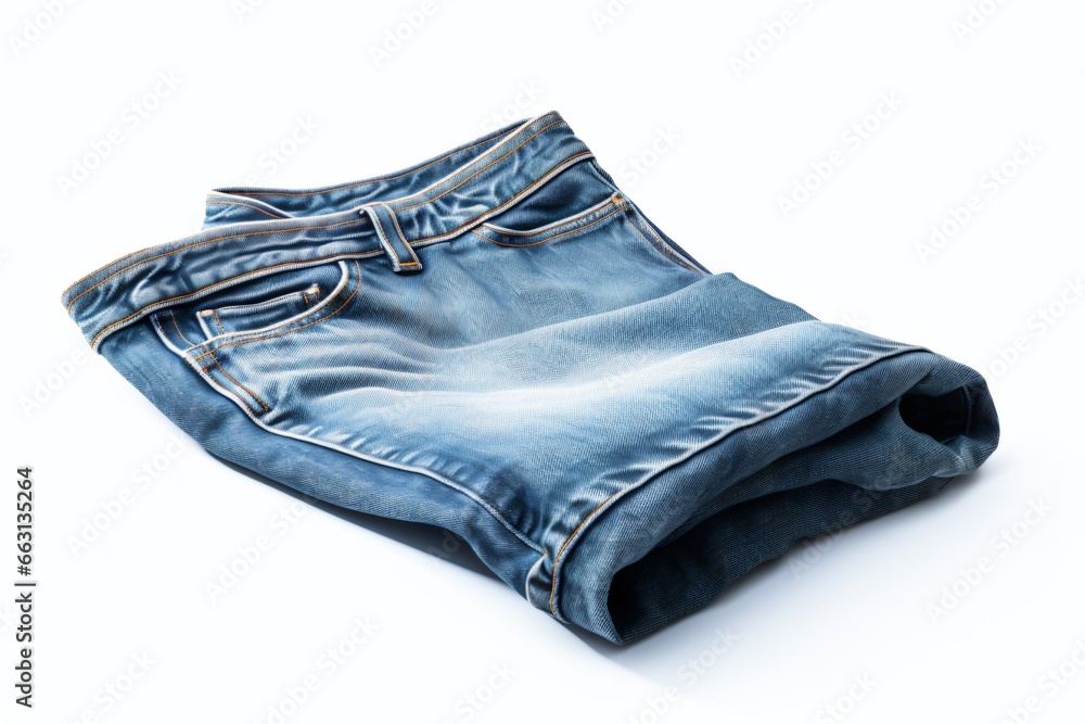 A pair of blue denim jeans isolated on a white background A pair of blue denim jeans isolated on a white background