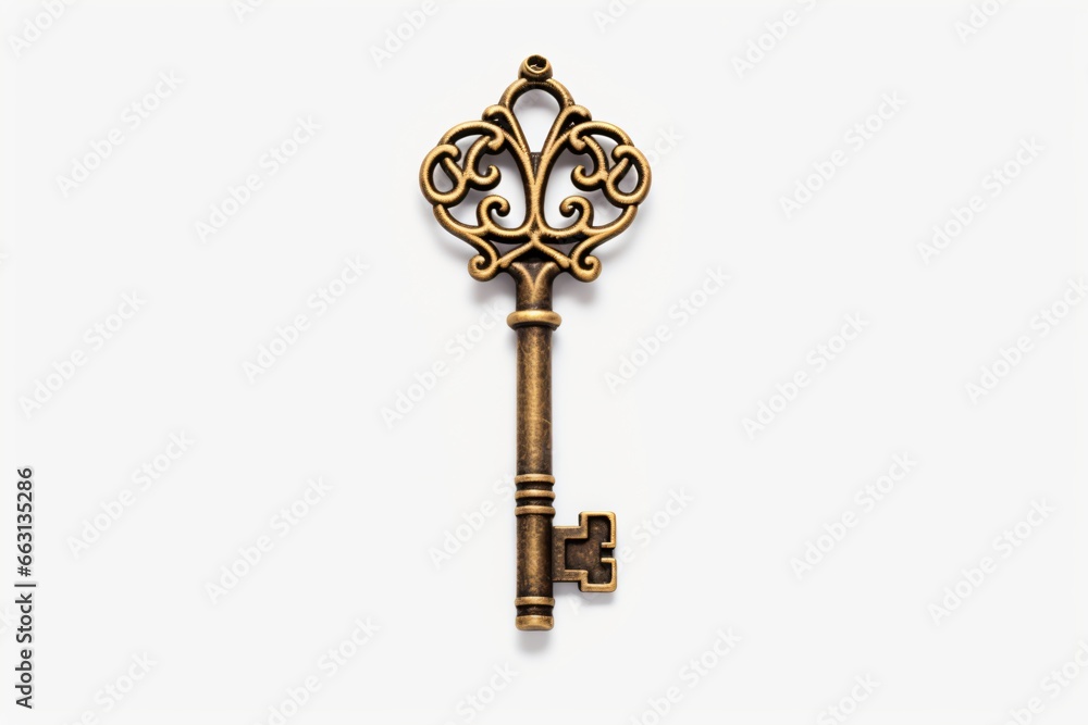 An old ancient key to a treasure isolated on a white background An old ancient key to a treasure isolated on a white background