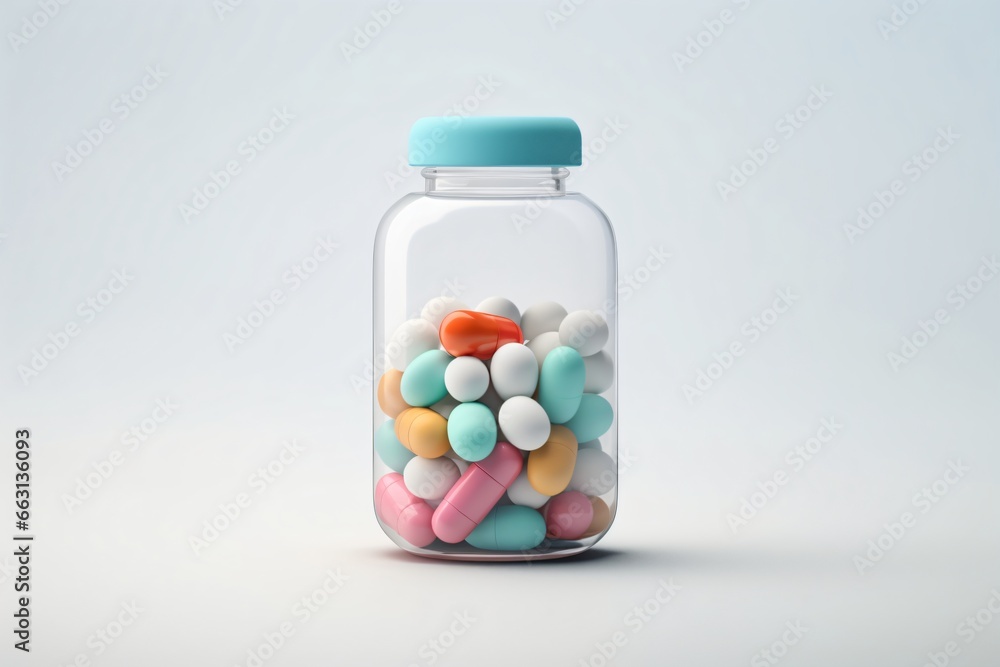 Pills and medicines in a glass bottle Pills and medicines in a glass bottle