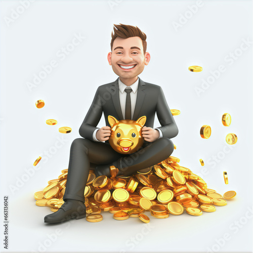 successful person sitting on wealth money cash photo