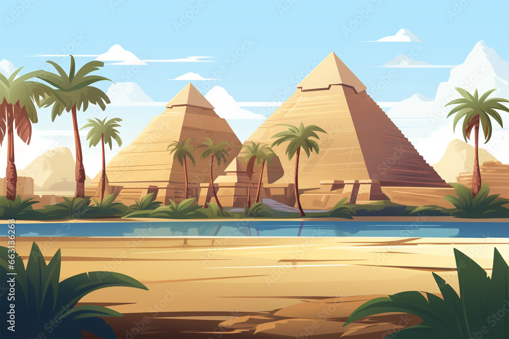 vector illustration of a pyramid view in the desert