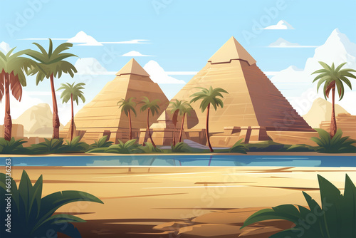 vector illustration of a pyramid view in the desert