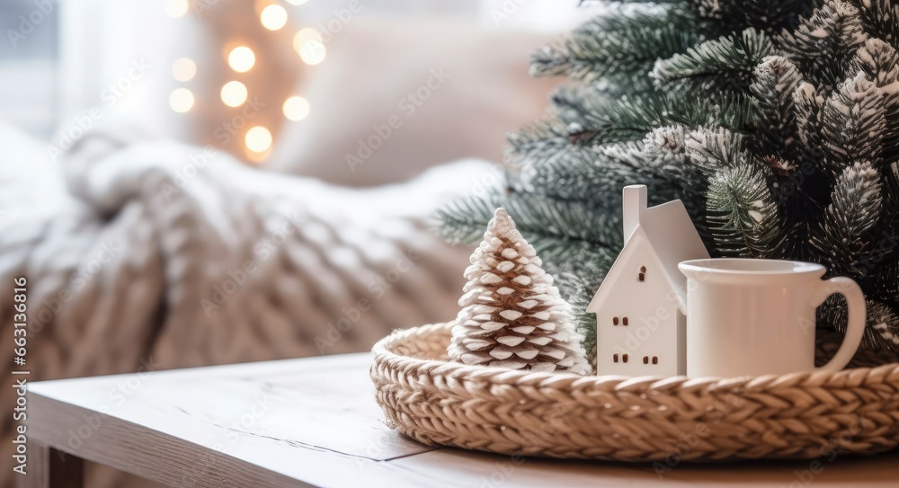 Fototapeta premium A cozy concept of festive home decoration for Christmas.