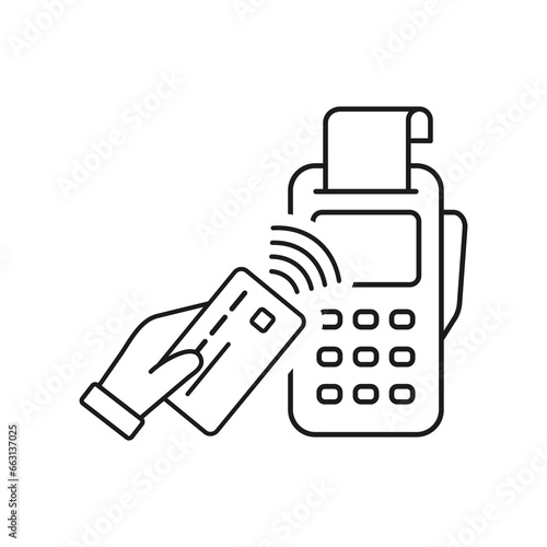 POS Terminal Pin Pad Wireless Contactless Mobile NFC Payment. Contactless payment credit card or NFC smartphone via POS terminal