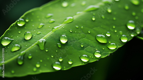 Droplet of Water on Green Leaf, Extreme Macro shot. Co2 decrease emissions , limit global warming . Climate Change .Ai generative.