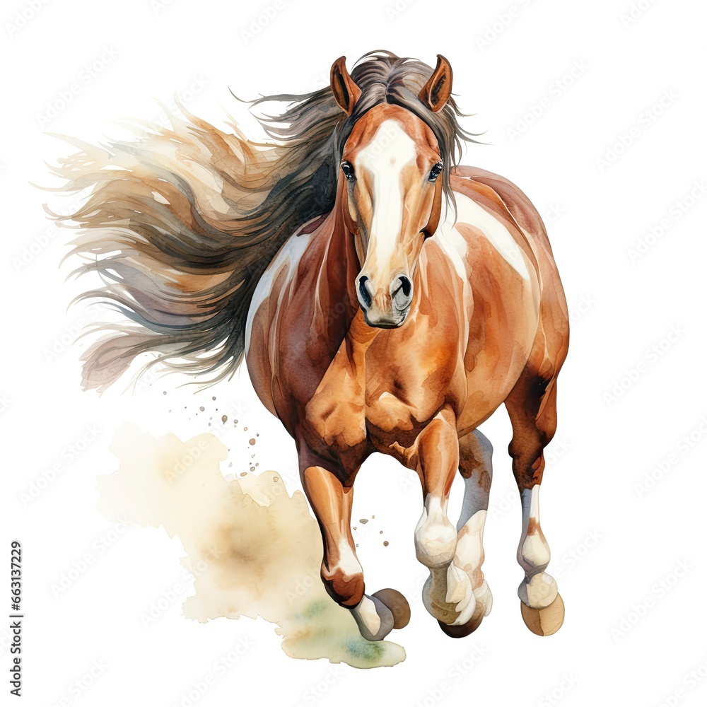 Fototapeta premium Horse running in watercolor design.