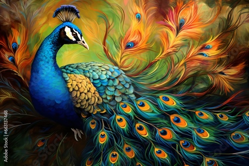 A beautiful painting of a peacock