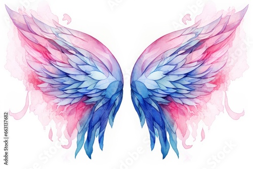 Beautiful magic watercolor blue pink wings. © ABDULHAMID