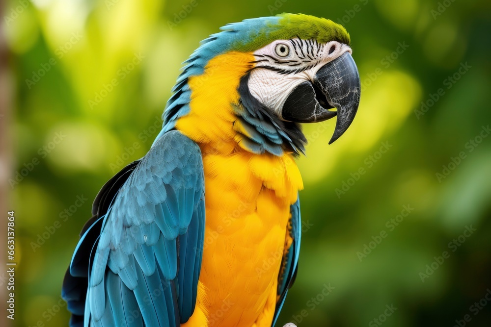 Blue and yellow macaw parrot.