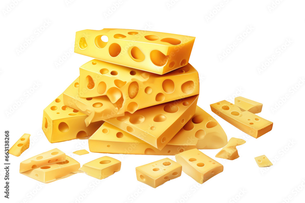 Fresh Sliced Cheese Pieces Isolated on Transparent Background