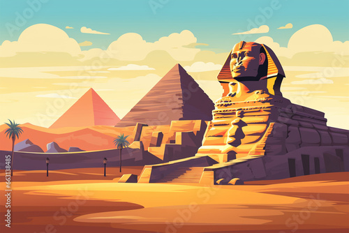 vector illustration of sphinx view in desert