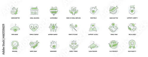 Sustainable and Ethical Handmade Icons. Artisanal Icons for Sustainable Brands. Ethical Handmade Icons for Eco-Friendly Brands