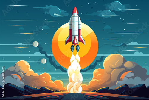 design illustration of a rocket launching