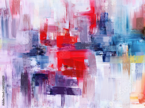 Fototapeta Naklejka Na Ścianę i Meble -  Expressive abstract paint strokes, oil painting on canvas, artistic texture. Magenta and blue pattern, merry and bright palette