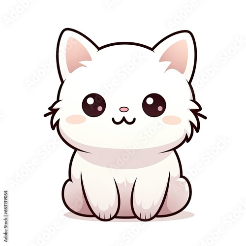 Cute Kawaii cat clipart icon white background.