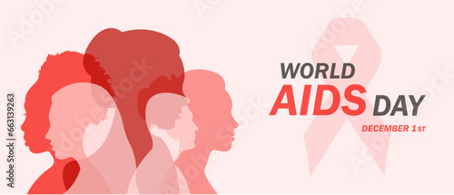 World AIDS Day.Horizontal banner,poster with silhouettes of men and women.Vector illustration dedicated to the problem of hiv, aids.