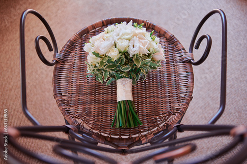 The bouquet on the rotang chair photo