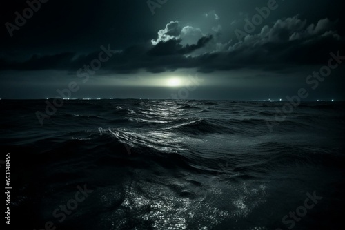 Dark ocean at night. Generative AI © Emily