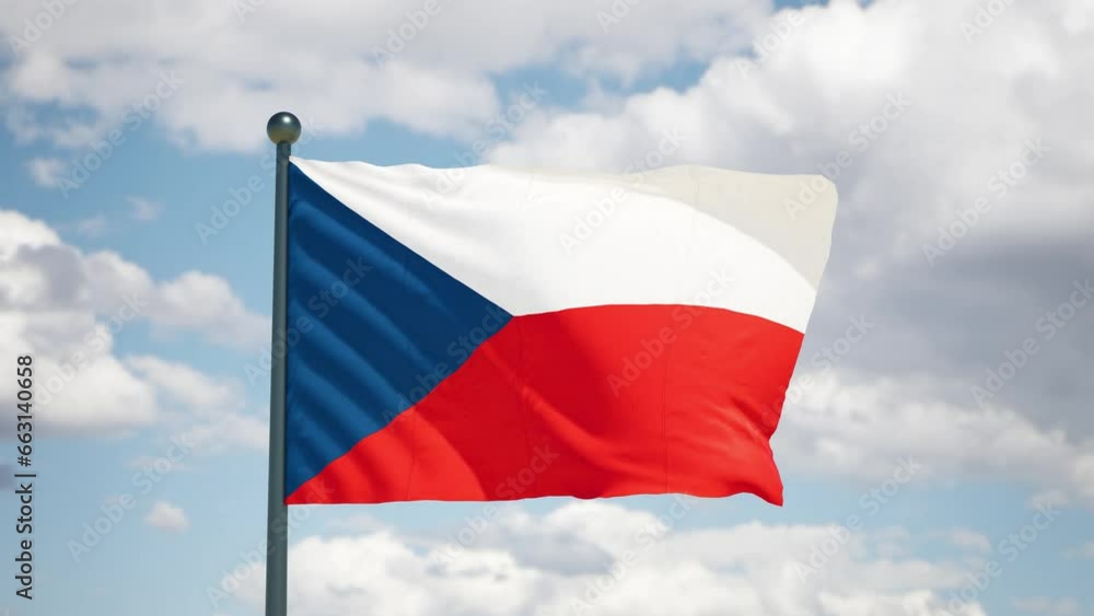 Czech Republic flag flutters in the wind. Czech national flag of european country. Cloudy sky background. Czech Republic flag flutters in the wind. Czech national flag of european country. Cloudy sky background.