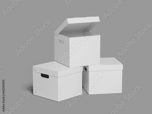 White Blank Stacked Cardboard Boxes 3D Render Mockup